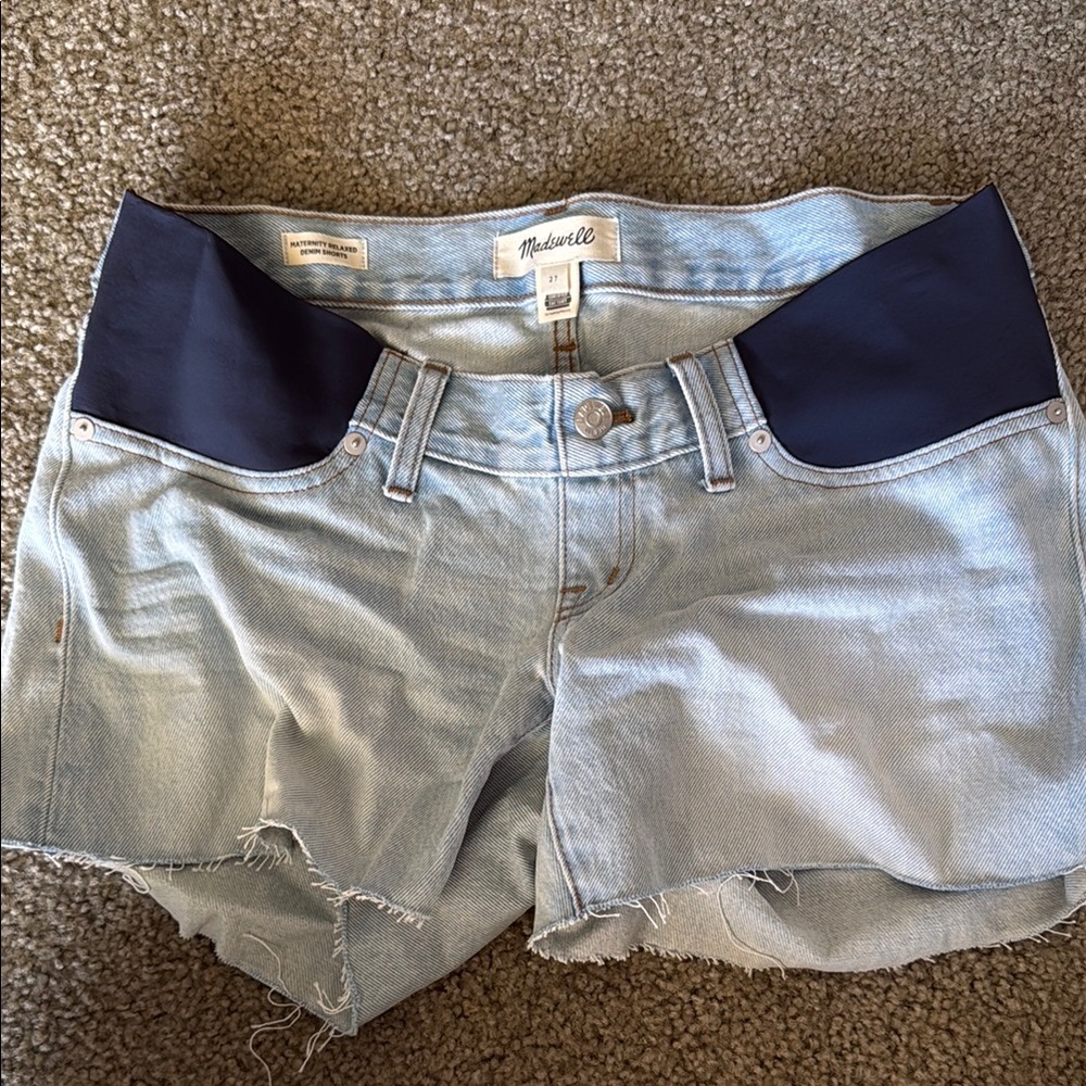 Madewell Maternity Blue Jean Shorts Distressed Cut-Off Style